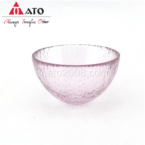 Bol en verre irrégulier en rose avec rose